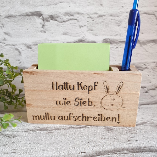 Notitzzettelhalter, Hattu Kopf wie Sieb, muttu aufschreiben,Kulihalter Hase Holz