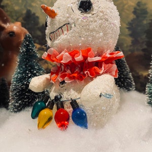 Handmade paper pulp Snowball head double stack, with party hat and glitter snow image 7