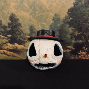 Snowman lantern with top hat bucket head, handmade paper pulp