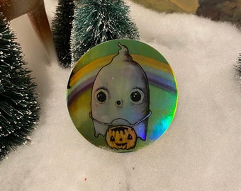 Holographic sticker 3" Ghost with pumpkin pail