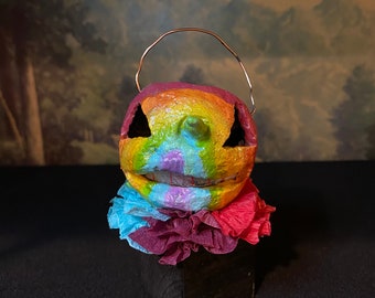 Rainbow Gay pride hand painted paper pulp pumpkin bucket head