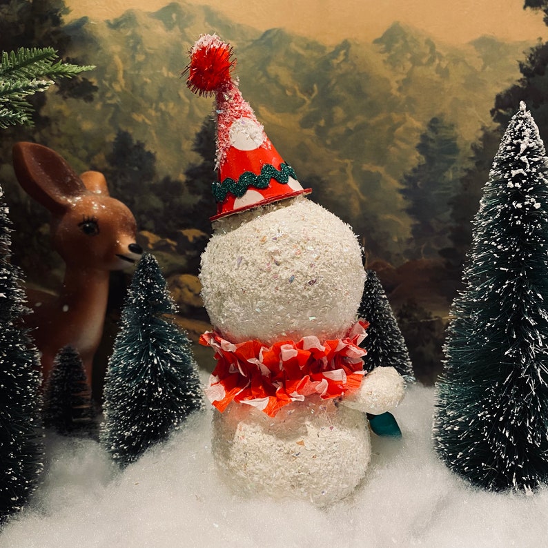 Handmade paper pulp Snowball head double stack, with party hat and glitter snow image 8