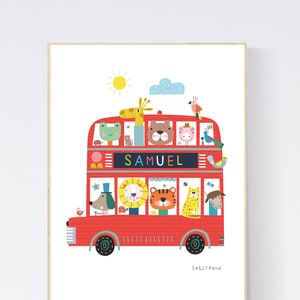Personalised Big Red bus wall print -  wall art -  Wall prints - Children's wall art