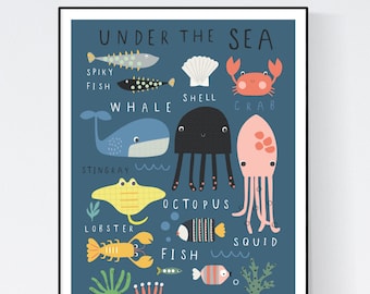 Under the sea Wall art -  wall art -  Children's prints -  Children's wall art - Children's Illustration