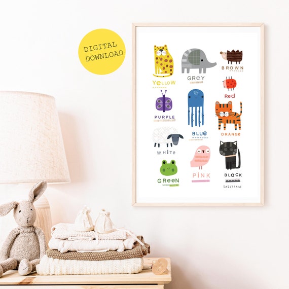 Printable colours wall art, children's decor, digital download, colour wall art