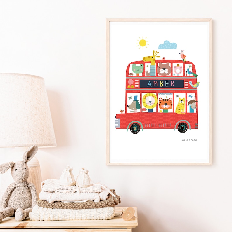 Personalised Big Red bus wall print wall art Wall prints Children's wall art image 2