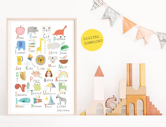 Printable alphabet wall art, children's decor, digital download
