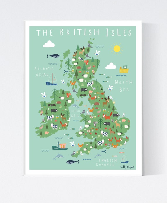 The british isles illustrated wall map-  wall art