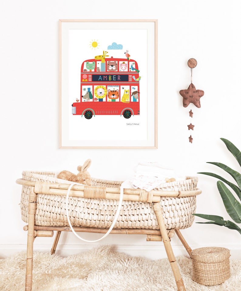 Personalised Big Red bus wall print wall art Wall prints Children's wall art image 6