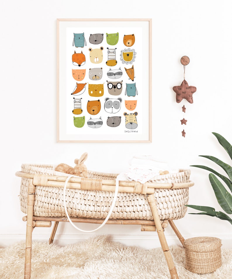 Animal faces print Wall art wall art Children's prints Children's wall art Children's Illustration image 4