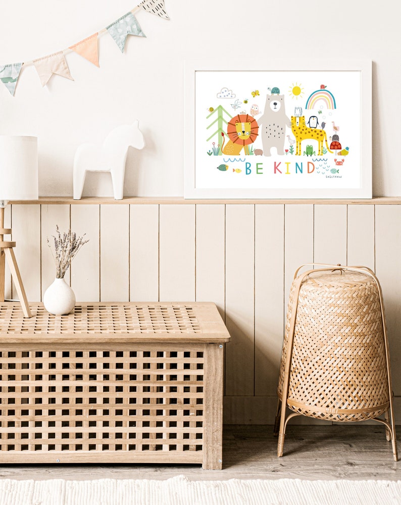 Be kind animal wall print wall art Wall prints Children's wall art image 2