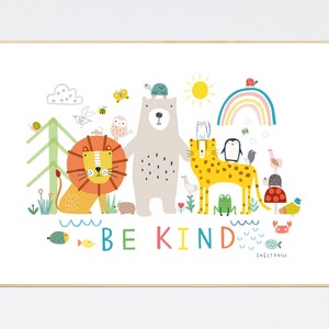 Be kind animal wall print wall art Wall prints Children's wall art image 1