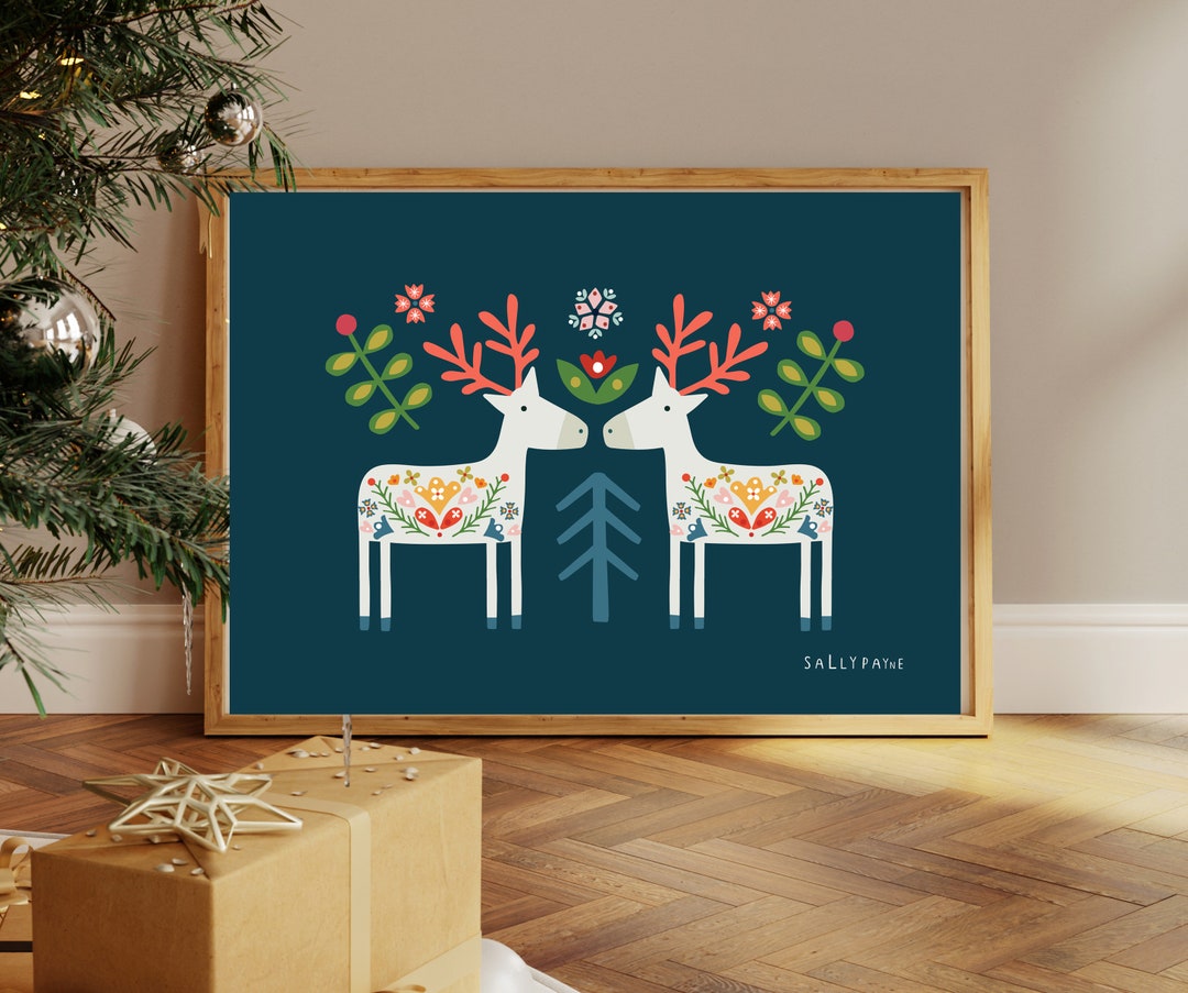 Christmas Reindeer Wall Art Wall Prints Festive Prints Etsy