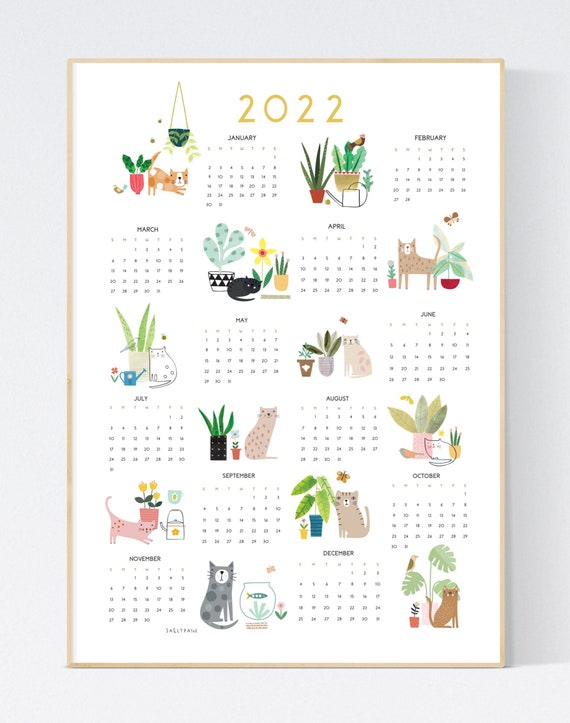 2022 wall poster cat calendar