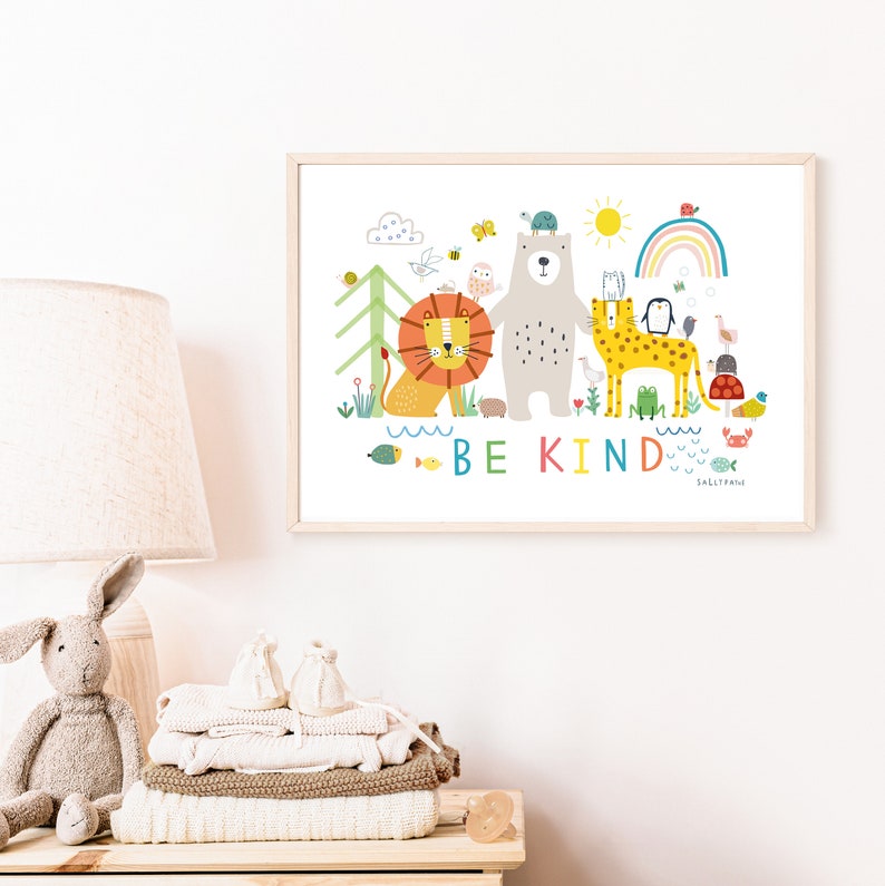 Be kind animal wall print wall art Wall prints Children's wall art image 5