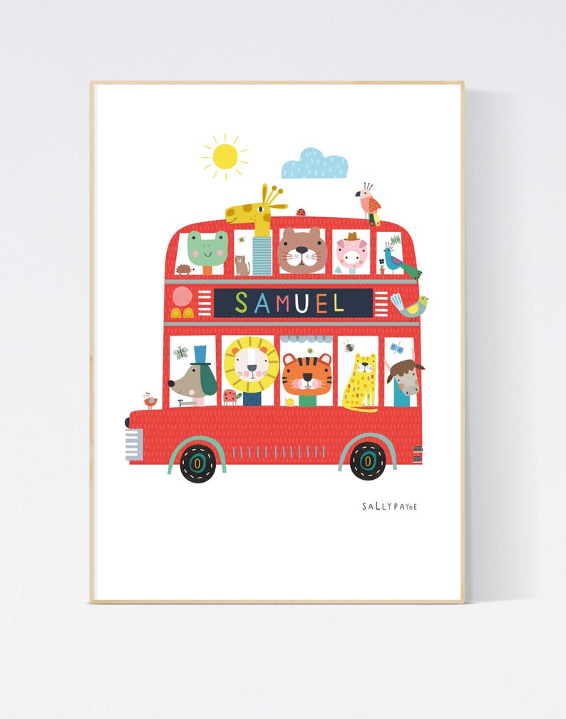 Personalised Big Red bus wall print wall art Wall prints Children's wall art image 1