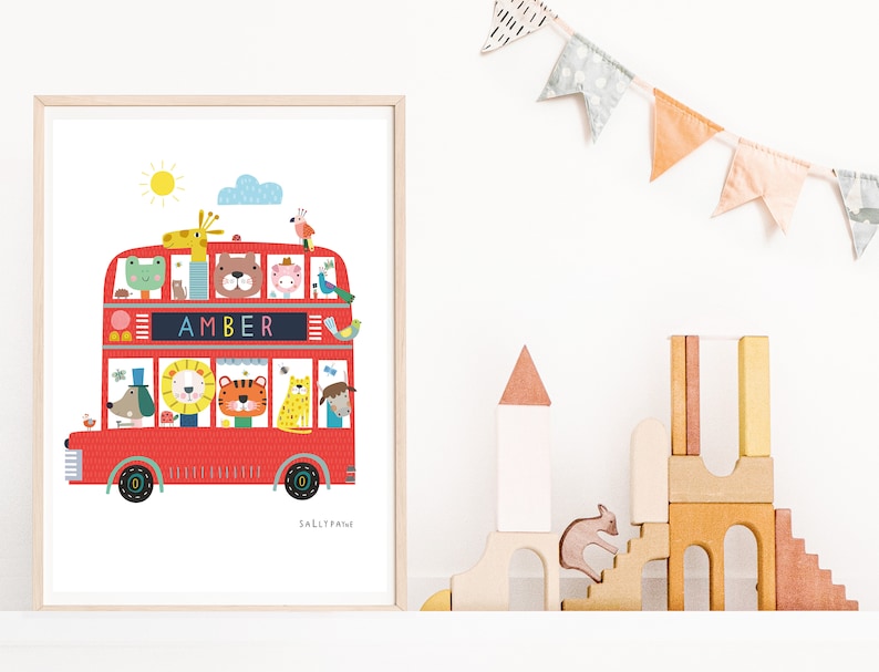 Personalised Big Red bus wall print wall art Wall prints Children's wall art image 5