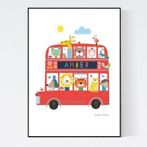 Personalised Big Red bus wall print wall art Wall prints Children's wall art image 3