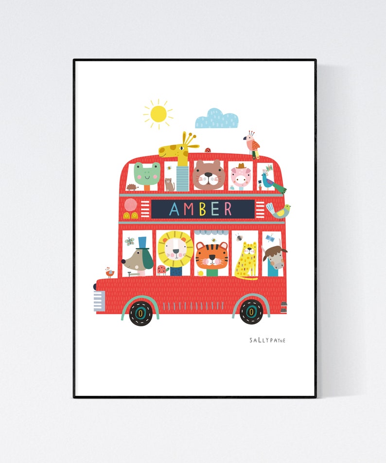 Personalised Big Red bus wall print wall art Wall prints Children's wall art image 3