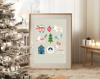 Christmas Icon Illustration -  wall art -  Wall prints -  Festive prints