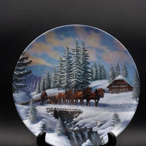 Bradex collector&#39;s plate &quot;The Lumberjack&quot; horse team in the snow / Ottlinger Porz #Y