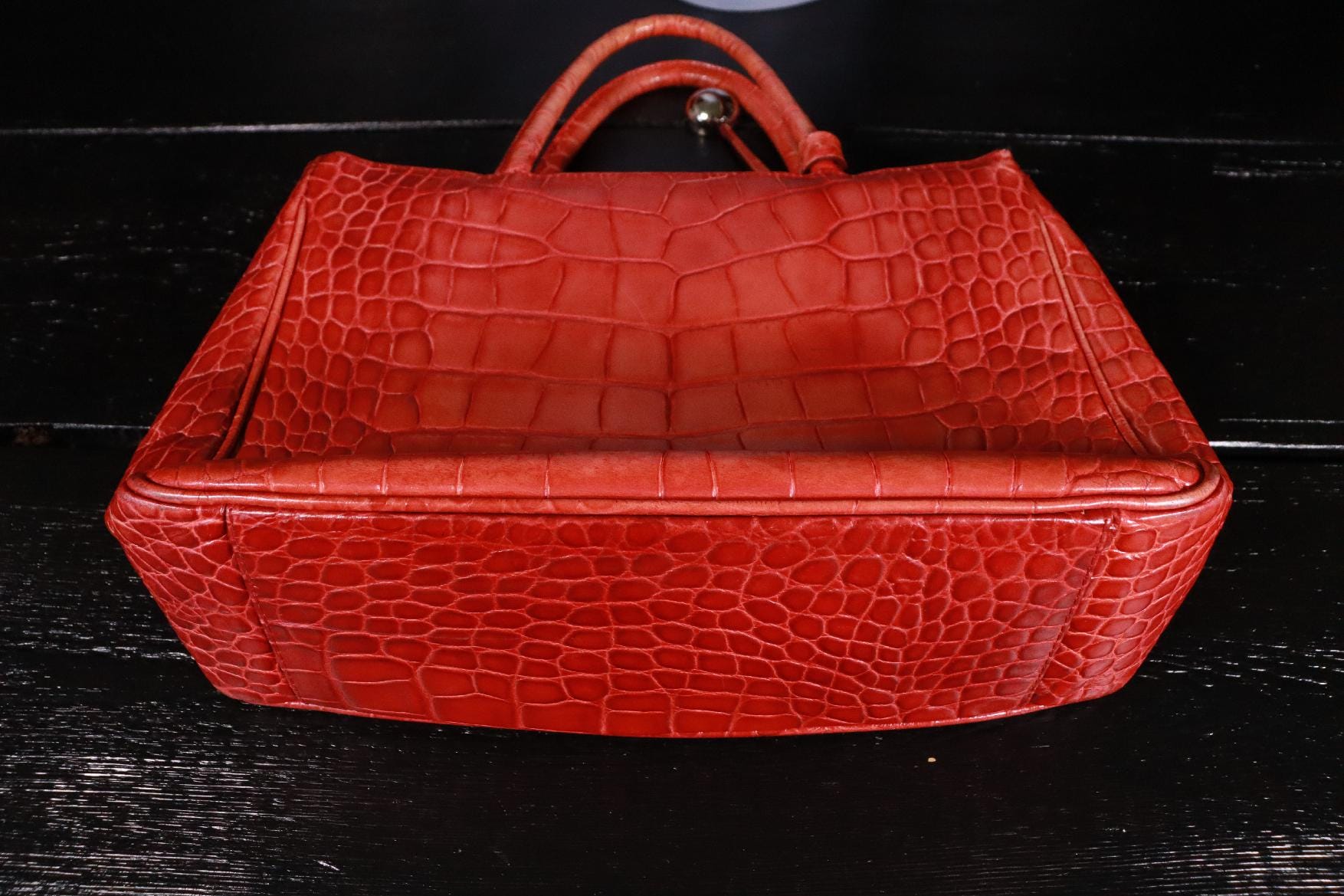 Furla Embossed Genuine Leather Tote Bag in Red Crocodile Look 