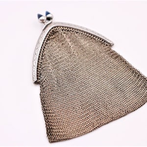 Antique 800 silver purse with blue stones 8 x 7.5 cm 27g / purse #Z3