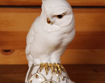Hutschenreuther Department of Art Porcelain Figure Owl White & Gold 19.5 cm 1#A