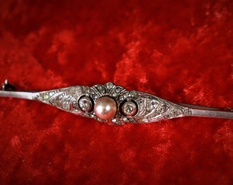 835 silver brooch with pearl and stones / Art Deco #Y2