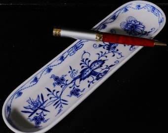 Bol à stylo fleur en paille Meissen 24,5 x 6,4 cm motif oignon comme neuf #W