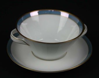 Scherzer / Finlanda / Bleu / Or / Tasse à soupe + soucoupe / Porcelaine / #M