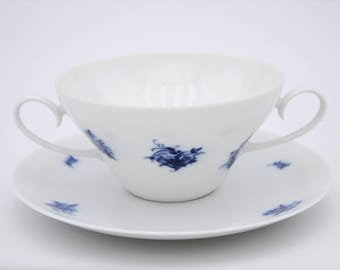 Rosenthal / blue flowers / soup cup + saucer / Romance / porcelain / #W