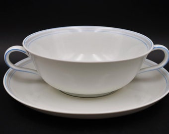 RAR! Rosenthal "Helena" 3384 Suppentasse & Untertasse / Rand Blau + Grau #U4