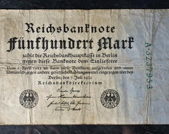 Reichsbanknote 500 Mark 1922 A3237953 / 2#D