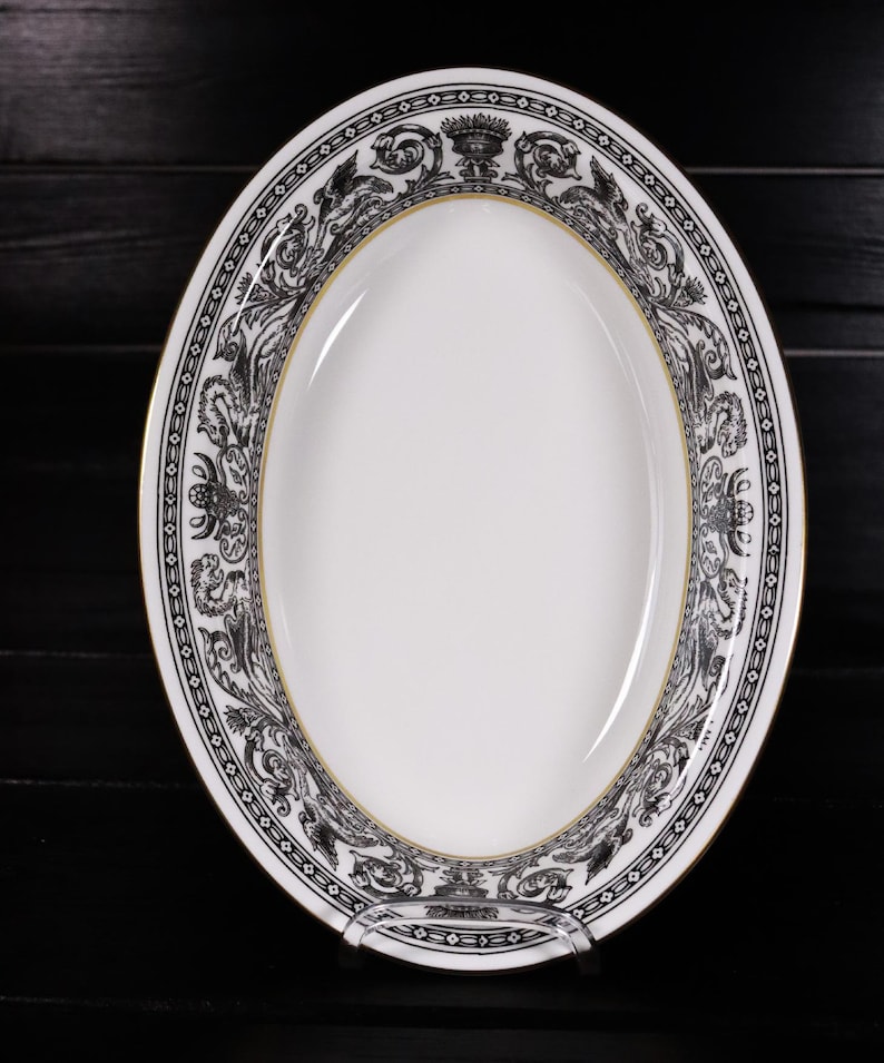 Wedgwood Bone China Florentine W4312 Plat d'accompagnement noir ovale 28 cm Y2 image 4