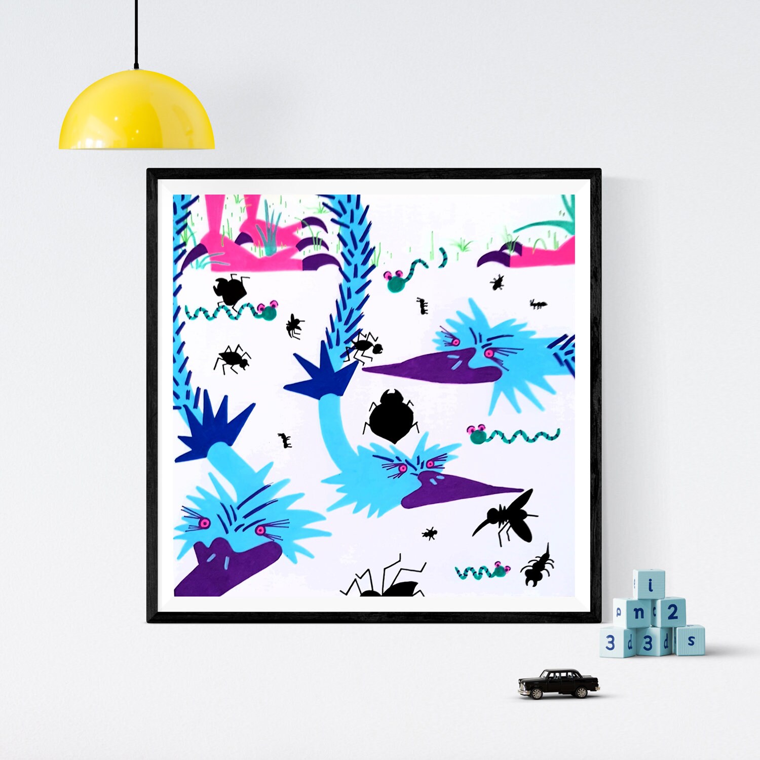 Illustration Autruches/Fait à La Main Réalisation sur Commande.