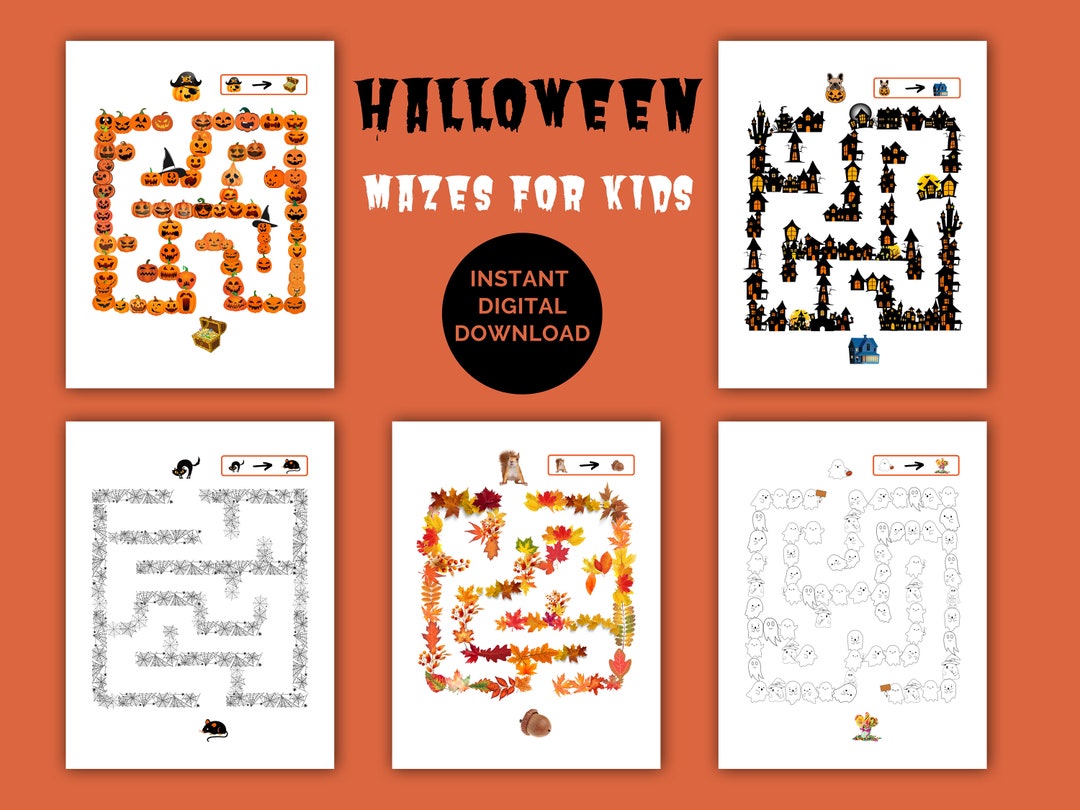 Halloween Mazes Printable Activity Sheets for Kids Instant Download - Etsy