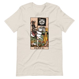 Death Tarot Card Tee Grim Reaper Graphic T-Shirt Halloween Spooky Skeleton Costume Shirt Spiritual Reading Rider-Waite Tarot Card Deck