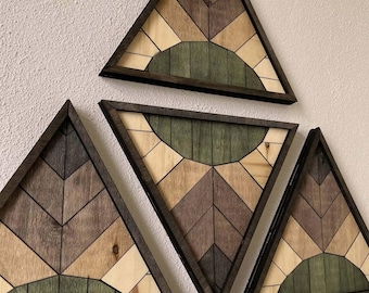 Handcrafted Wooden Triangle Wall Art: Geometric Rustic Panels