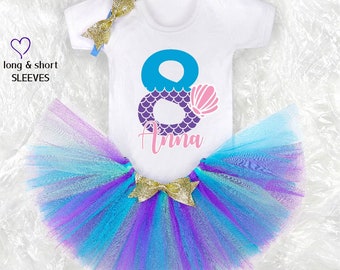 Personalised Mermaid Birthday Outfit, 8th Birthday Tutu Outfit, 8th Birthday Party, Gift for 8th Birthday Girl, Birthday Tutu Outfit