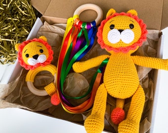 Baby gift set/Baby sensory gift box/Gift for newborn/ Lion gift set/ Newborn Baby present/ Baby shower gift/ Handmade Baby Gift/ Rattle/kite