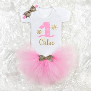 Tenue de tutu personnalisée pour le premier anniversaire, robe d'anniversaire au pays des merveilles de l'hiver, tenue de princesse pour fille d'anniversaire