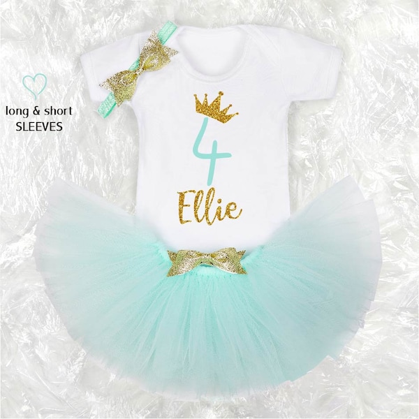 Tenue de tutu personnalisée pour le 4e anniversaire, costume de fête de quatrième anniversaire, tenue de fille d’anniversaire, séance photo à gâteaux, cadeau de 4e anniversaire