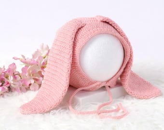 Gorro de conejito de ganchillo con orejas largas para bebé, accesorio fotográfico de Pascua para recién nacido