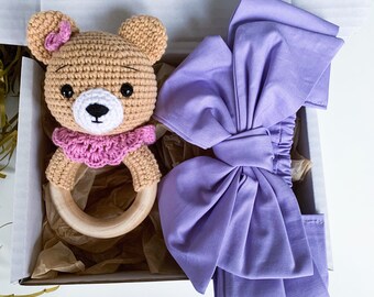 Baby gift set/Hair bow and Rattle set/Gift for newborn/ Newborn Baby present/ Baby shower gift/ Handmade Baby Gift/ Rattle/Headband