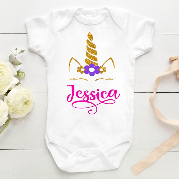 Unicorn Personalised Bodysuit/Baby girl coming home outfit/  Unicorn Birthday Girl/ Cake Smash Outfit/ Birthday Girl Outfit