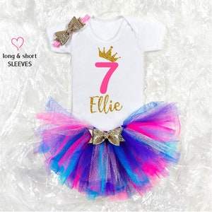 Birthday girl tutu outfit/ personalised 7th birthday costume/ gift for 7th birthday/ seventh birthday party/ party girl outfit