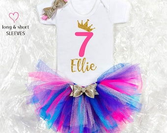 Birthday girl tutu outfit/ personalised 7th birthday costume/ gift for 7th birthday/ seventh birthday party/ party girl outfit