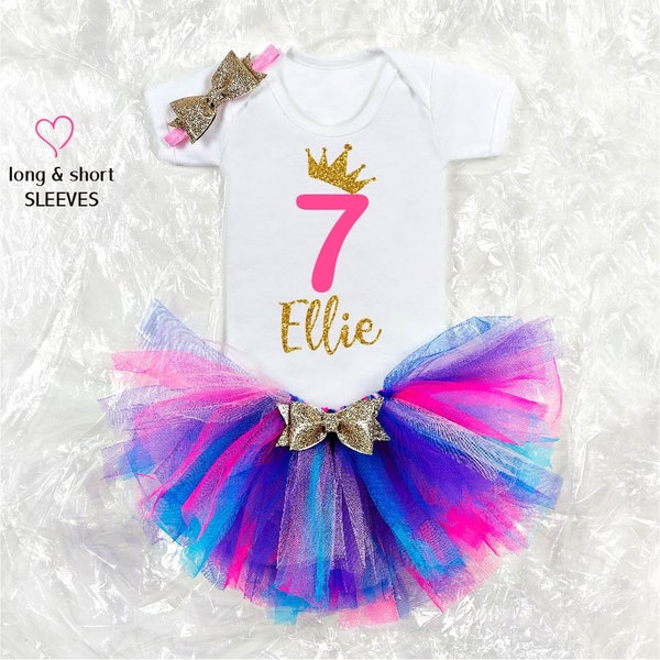 Roupa tutu de menina de aniversário/traje personalizado de 7º aniversário/presente para 7º aniversário/festa de sétimo aniversário/roupa de festa para menina