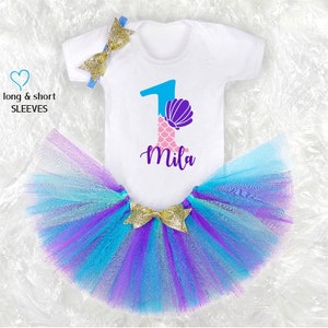 Personalised Mermaid 1st Birthday Tutu Outfit, Mermaid First Birthday Party Outfit, First Birthday Costume, Gift for 1st Birthday Girl
